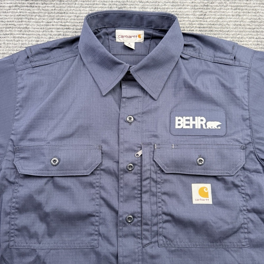 Carhartt Industrial Workwear Button Up Shirt Men's Size Medium Blue Behr Paints